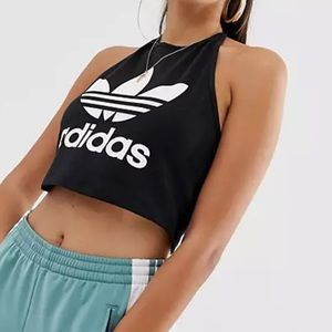 ✴️ NWT ADIDAS TREFOIL TANK BLACK SIZE SMALL WHITE HALTER TOP